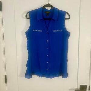 EUC Alfani Royal Blue Sheer Sleeveless Blouse Size 10